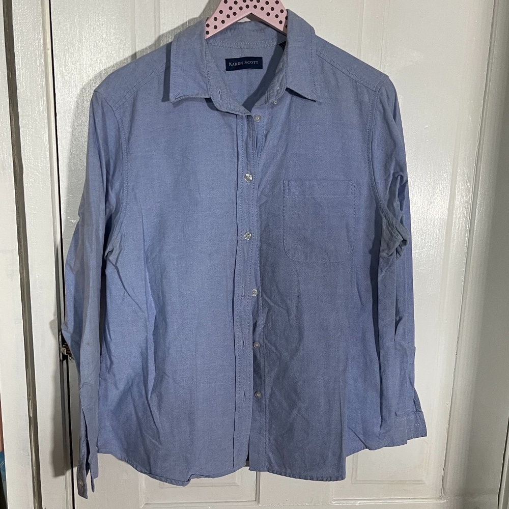 Karen Scott Classic Preppy Button Down Shirt